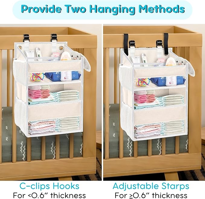 Ofiray-home Hanging Diaper Organizer for Changing Table,Cribs,Car,Playard or Wall & Nursery Organization - Spacious & Durable 2-Tier Diaper Organizer- Hold 90+ Diapers, Won't Deform, Beige