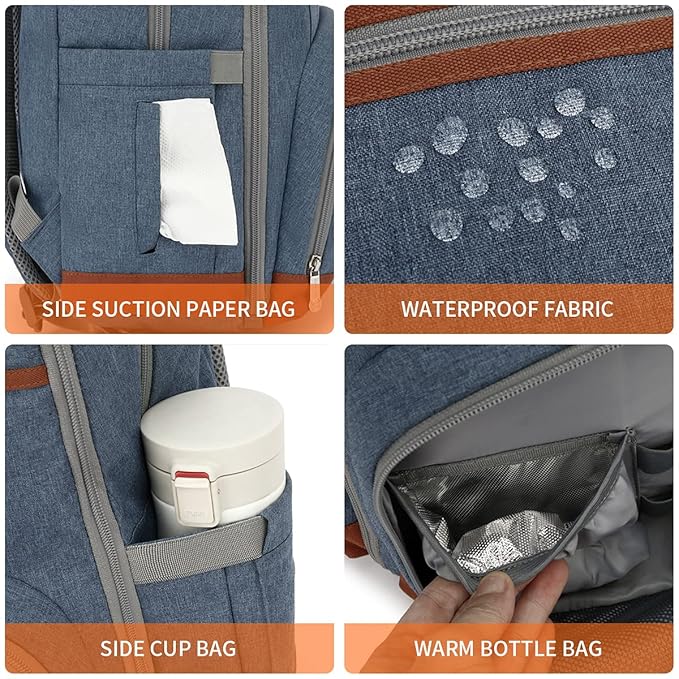 BILLITON MASHI Diaper Bag Backpack, Large Baby Nappy Bags with Portable Changing Pad for Boys and GirlsMultifunction Travel Baby Bag for Moms Dads, Shower Gifts Waterproof and Stylish，Deep Blue