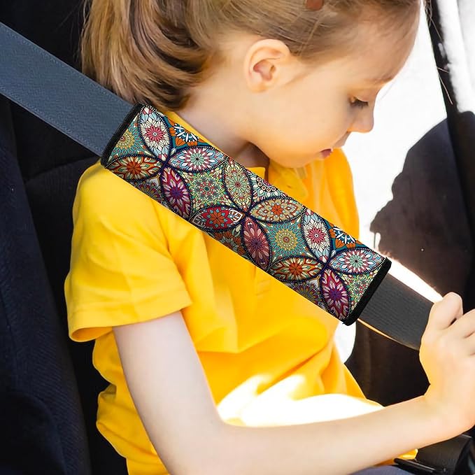 Mokiwala Car Seat Belt Pad Cover, 2-Pack Soft Car Safety Seat Belt Strap Shoulder Pad for Adults and Children, Suitable for Car Seat Belt, Backpack, Shoulder Bag (Pretty Mandala)