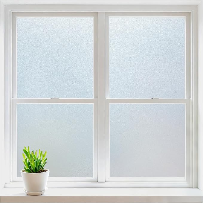 rabbitgoo Window Privacy Film, Frosted Glass Window Clings, Static Cling UV Heat Blocking Door Stickers for Home Bathroom, Removable Indoor Decal Coverings Day and Night, Pure, 35.4 x 78.7 Inches