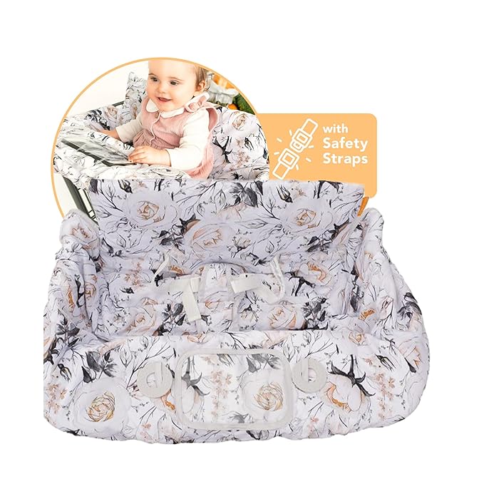 Binxy Baby 2-in-1 Cushy High Chair and Shopping Cart Cover for Baby, Comfortable Universal Fit Cover, Includes Storage Pouch - Coming Up Roses