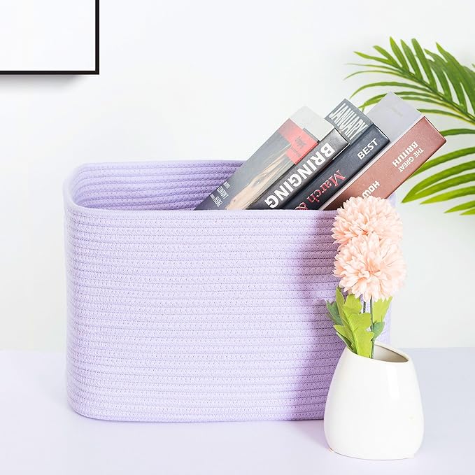 MINTWOOD Design 3-Pack Storage Baskets and Cube Bins for Shelves, Playroom and Classroom, Decorative Woven Closet Organizers for Books, Shoes, and Pantry Items, Lavender Purple