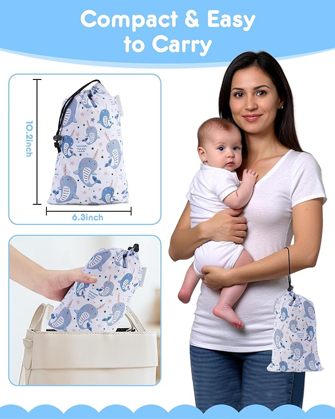 High Chair Cover Portable with 3-Point Harness, Waterproof Baby Seat Cover for Restaurant Travel Home Use, Machine Washable, Fits Wooden Chairs (Blue Whale)