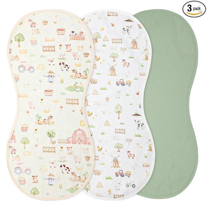Hahafelt 3 Pcs Changing Pad Liners Fits in Peanut Shape Changing Pad Waterproof Diaper Mats Organic Cotton Peanut Mats are Warm on Baby's Back, Washable Reusable (Farm,Colorful)