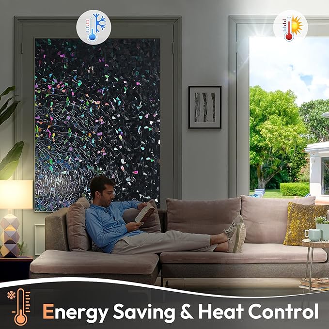 Haton Blackout Window Film, Black Out Window Cover, Stained Glass Sun Light Blocking Privacy Tint Shades for Home Room Darkening Dark Day Sleep Heat Control, Non-Adhesive, Black 35.4" x 157.4"