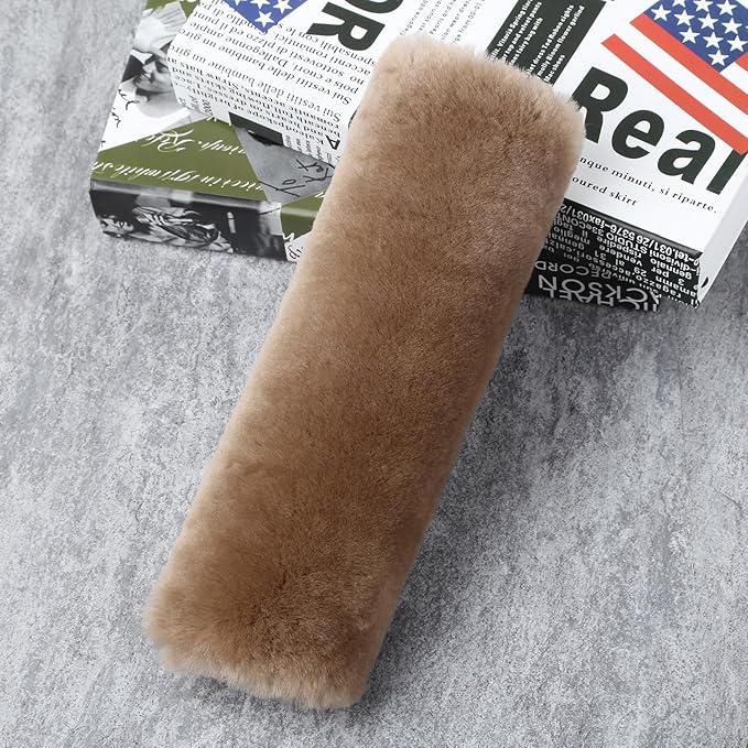 2pc Soft Genuine Sheepskin Wool Auto Seat Belt Cover Seatbelt Shoulder Pad for a More Comfortable Driving, Compatible with All Cars(Brown)