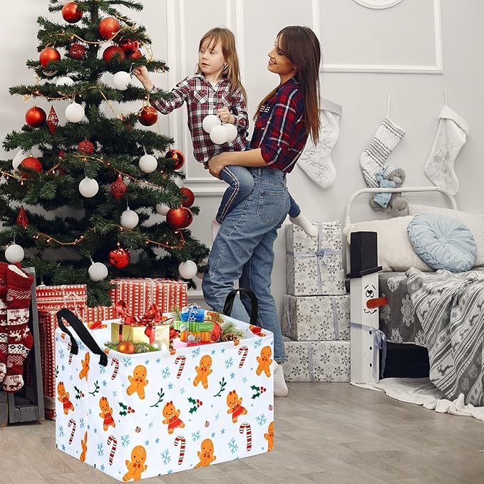MAIZMZ Christmas Basket for Kids Gingerbread Santa Claus Snowman Storage Baskets Collapsible Nursery Hamper Waterproof Clothes Toy Bin Book Shelf Gift Basket Cube Xmas Party Decor