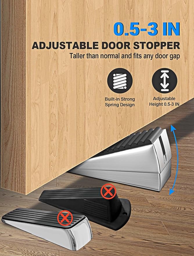 Upgrade 2-Pack Heavy Duty Door Stopper, 3 in Tall Spring Large Door Stops for Bottom of Doors, Decorative Door stoppers Wedge Holder to Keep Open Doorstop Suit Any Heavy Gate