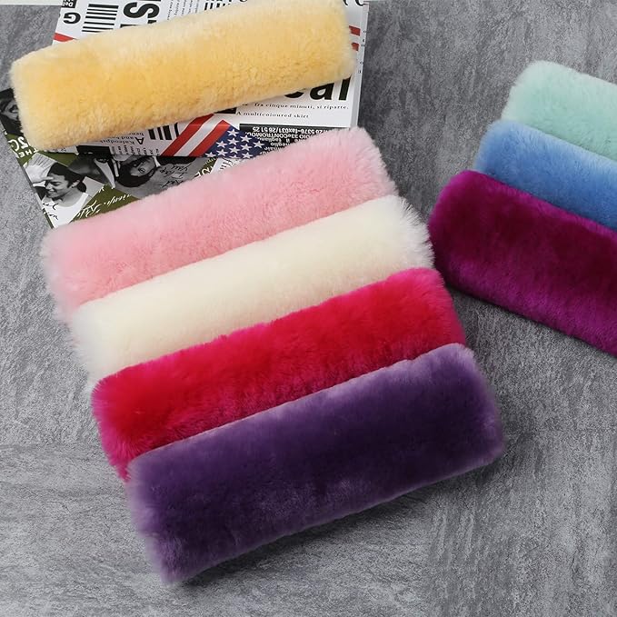 Soft Genuine Sheepskin Wool Auto Seat Belt Cover Seatbelt Shoulder Pad for a More Comfortable Driving, Compatible with All Cars(Purple)