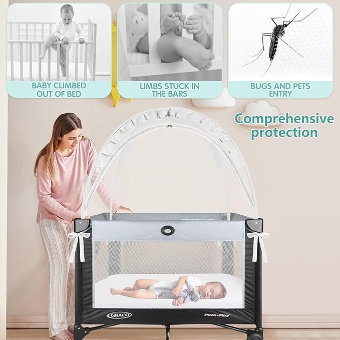Crib Tent - Crib Net to Keep Baby in, Stop Baby from Climbing Out of Cribs, Pop Up Cribs Tent with Durable Breathable Net Double Zipper Strong Rods Installation Convenience