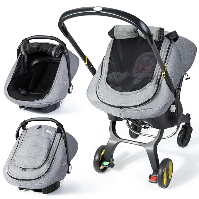 IvyWind Baby Car Seat Cover, Universal Winter Carseat Cover for Babies with Breathable Mesh Window, Cozy and Warm Infant Car Seat Covers for Cold Weather, Kick-Proof Carseat Canopy, Light Gray