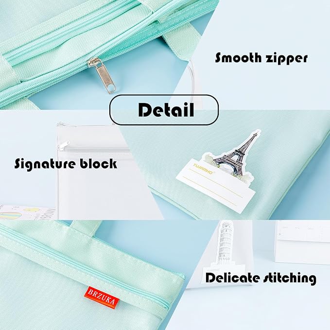 Mesh Zipper Pouch 11x13.7 in, A4 Double Pocket Waterproof File Bag with Handle, Document Storage for School/Travel/Office/Puzzle (Green, 2pcs)