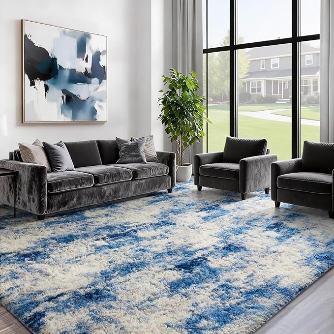 Ophanie Area Rugs for Bedroom Living Room,Color Blue/White/Grey,Size 8' x 10',Shape Rectangular