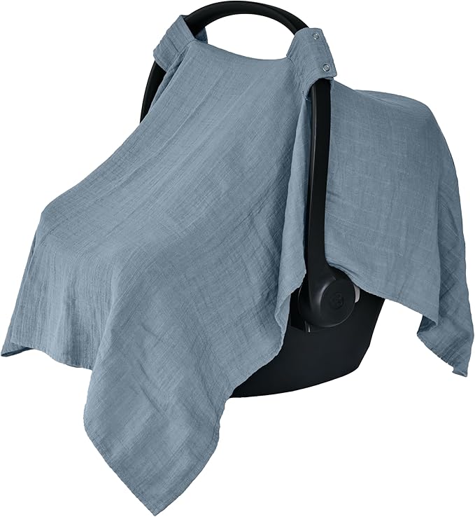 Car Seat Cover Baby - Organic Muslin Cotton - Carseat Canopy - 43" x 32" (Tradewinds)