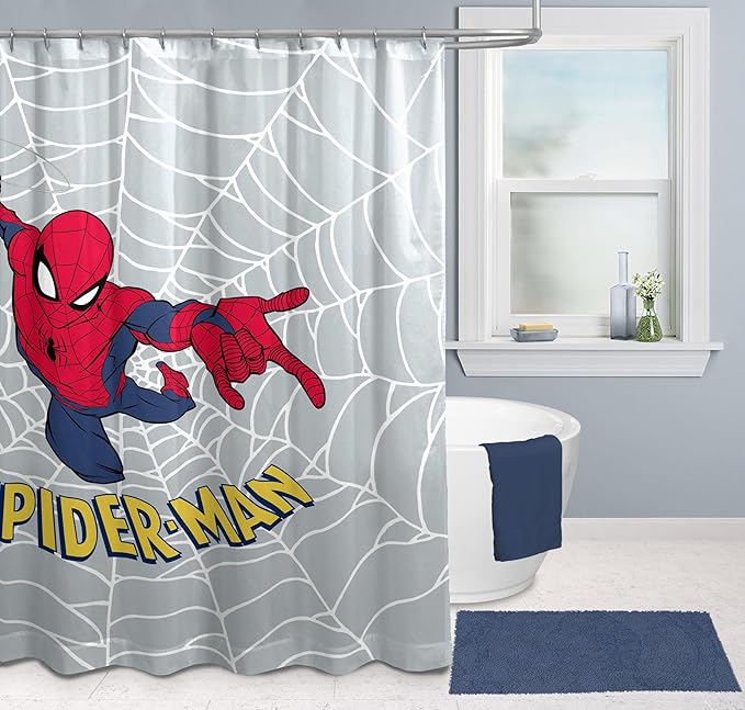 Jay Franco Marvel Spiderman Fabric Shower Curtain - Kids Grey Bathroom Decor
