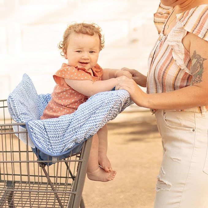 Binxy Baby 2-in-1 Cushy High Chair Cover and Shopping Cart Cover for Baby, Comfortable Cover for Grocery Cart, Universal Fit Cart Cover for Babies, Includes Storage Pouch - Blue Little Arrows