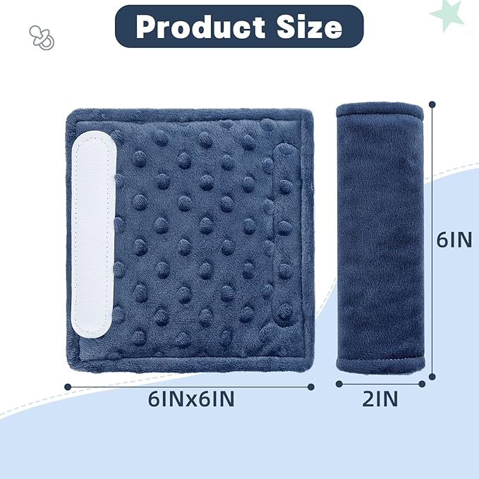 GFU Car Seat Strap Pads for Baby, Soft Shoulder Pads for Comfort, Reversible Seatbelt Covers for Kids, Perfect for Baby Car Seat, Stroller, Swing, High Chair, Size: 6.5 x 6.5 inch, Blue