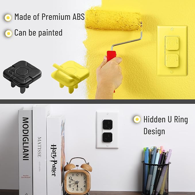 Bates- Electrical Outlet Covers Baby Proofing, 10 Pack, Black, ABS Plastic, 3 Prongs & Hidden U Ring Design, Outlet Plug Covers Baby Proofing