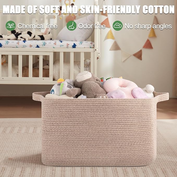 SIXDOVE 95L Large Storage Basket, Cotton Rope Woven Blanket Basket, Toy Storage for Baby Room, Living Room, 24" x 16.9" x 14.2", Brown