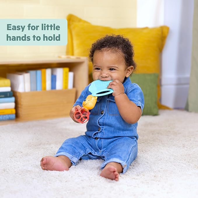 Bright Starts Disney Baby Winnie The Pooh Hunny & Shake Rattle & Teether, Stroller Toy for On The Go, Newborns & Up