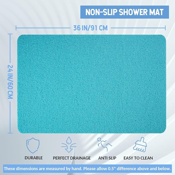 Hargiis Non-Slip Bathtub Mat, Anti Slip Shower Mat, Fast Drying Bathtub Mats, Foot Scrubber Mat, Anti Slip Mat for Tub, Floor, Bathroom, Kitchen, Home, Hotel (Turquoise Blue 36"×24")