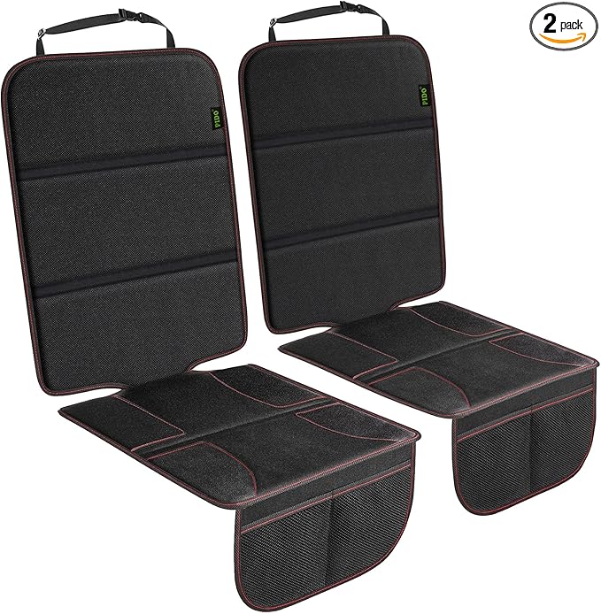 PIDO Car Seat Protector for Child Car Seat, 2 Pack Carseat Protectors with Thick Padding and Non-Slip Backing, Protective Cover Mat for Vehicle Leather Upholstery (Black/Red)