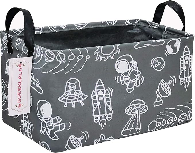 QUEENLALA Rectangular Laundry Hamper/Foldable Nursery Laundry Basket for Organizing/Storage Bin Baskets/Children Toy Office Bedroom/Toy Bin Closet Shelf Baskets（Rec-Grey space exploration）
