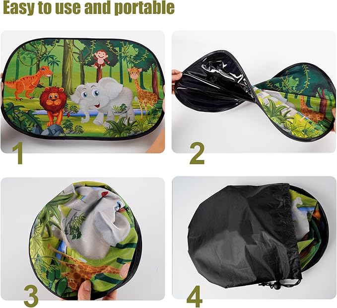 ABSOFINE Car Window Sun Shades for Baby Kids 2 Pack 19"x14", Animals Cartoon Window Shades Sun Blocker Cover, Baby Car Shades for Back Windows with 8 Suction Cups and Storage Bag, Anti Glare & UV
