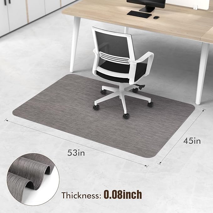 Blvornl Office Chair Mat for Hardwood Floor, 45"x 53" Desk Chair Mat for Hard Wood and Tile Floor, Large Anti-Slip Hard Floor Protector Rolling Chair Mat, PVC Mat Desk Rug for Office Home, Dark Grey