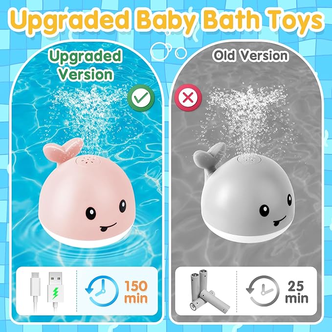 Baby Bath Toys for Kids Ages 1-3, Easter Basket Stuffers for 1 2 3 Year Girl, Whale Bath Toy Sprinkler Light up Bath Toys for Babies 6-12 Months, Toddler Bathtub Toys Newborn Baby Birthday Gifts