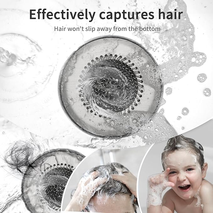 TRAPMATE Hair Catcher Shower Drain, Prevent Clogging Bathtub Drain Hair Catcher, Easy Clean 304 Stainless Steel Shower Drain Cover Protector for Bathroom Regular & Pop-up Drain (Light Gray)