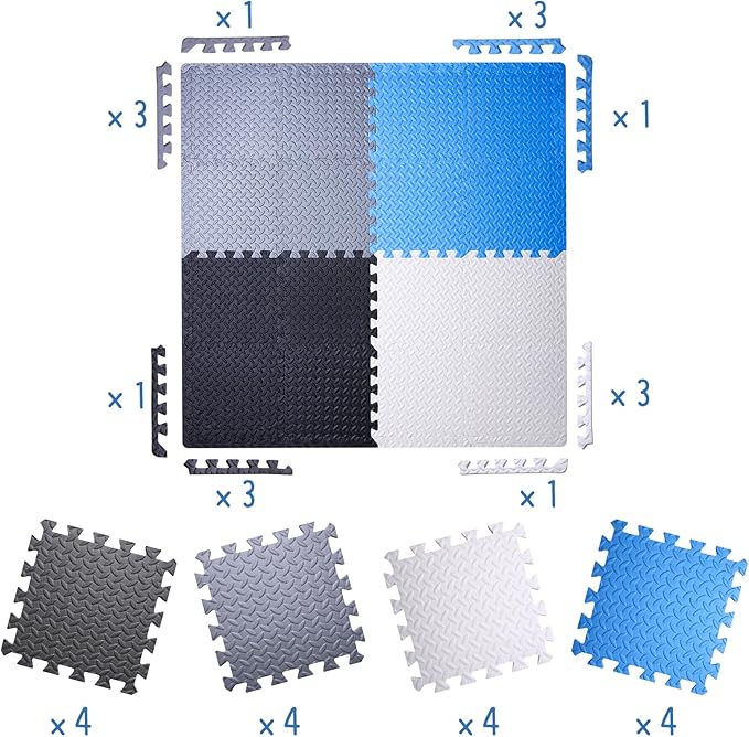 Coolcandy Baby Foam Play Mat 16Pcs with Edge Strips, 4 Colors Interlocking Floor Tiles, 0.4″ Thickened Non-Slip Puzzle Floor Mat for Infants Toddlers Playroom & Daycare