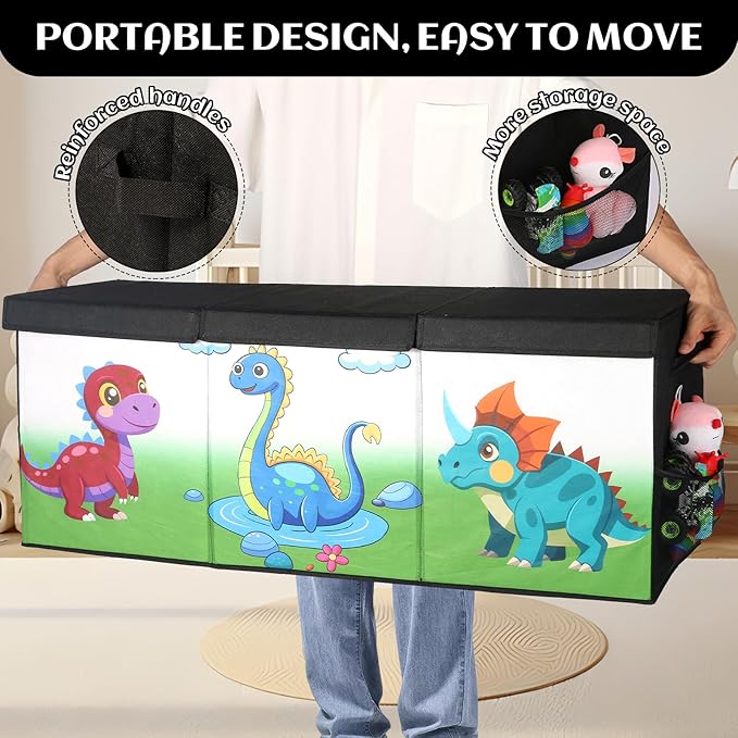 Dqoetort Extra Large Toy Box, Collapsible Storage Organizer with Lids, Sturdy Dinosaur Toy Chest for Boys Girls, 40"x14"x16" Kids Storage Bin Box Baskets for Living Room, Playroom, Bedroom, Nursery