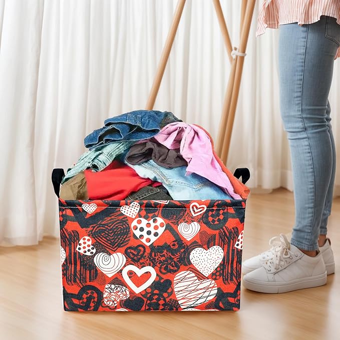 ASKETAM Valentine's Day Basket Gift for Empty Cute Heart Large Storage Bin for Kid and Baby Room Décor (Black and White Creative Love)