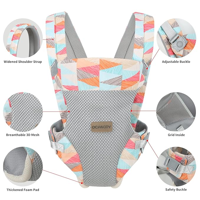 Ocanoiy Baby Wraps Carrier, Ergonomic Baby Carrier Newborn to Toddler, Cozy Baby Front and Back Carrier for 7-45lbs (Colorful)