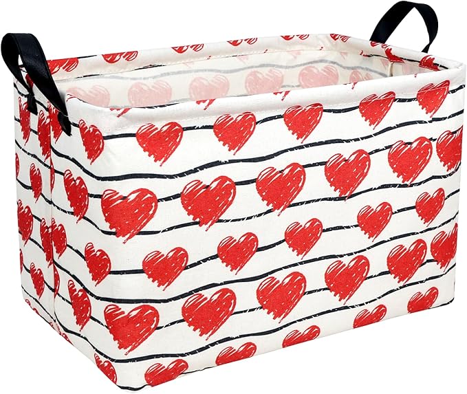 ASKETAM Valentine's Day Basket Gift for Empty Cute Heart Large Storage Bin for Kid and Baby Room Décor (Red Love)