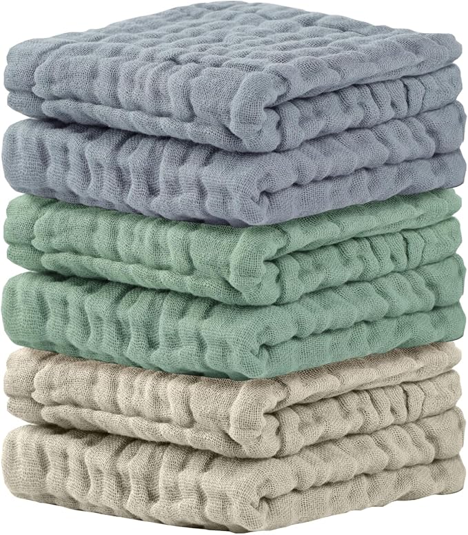 Cuddle Campus Baby Washcloths 6 Packs, Muslin Washcloths Baby,Cotton Burp Cloths, Extra Absorbent and Soft Wash Clothes for Newborns, 12x12 Inches