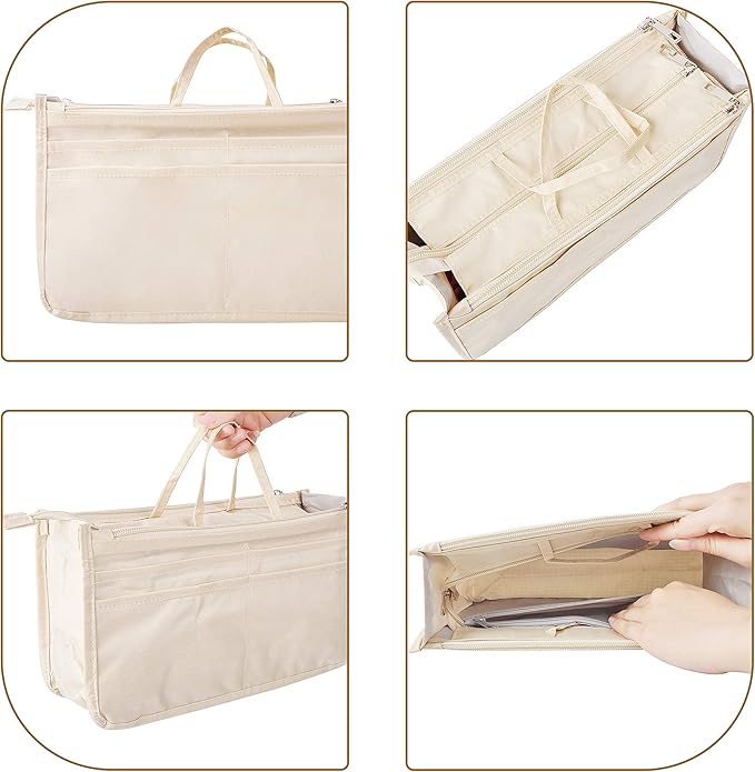 Vercord Patterned Purse Handbag Tote Pocketbook Bag Organizer Insert with Zipper Handle for Women Medium Milky Beige