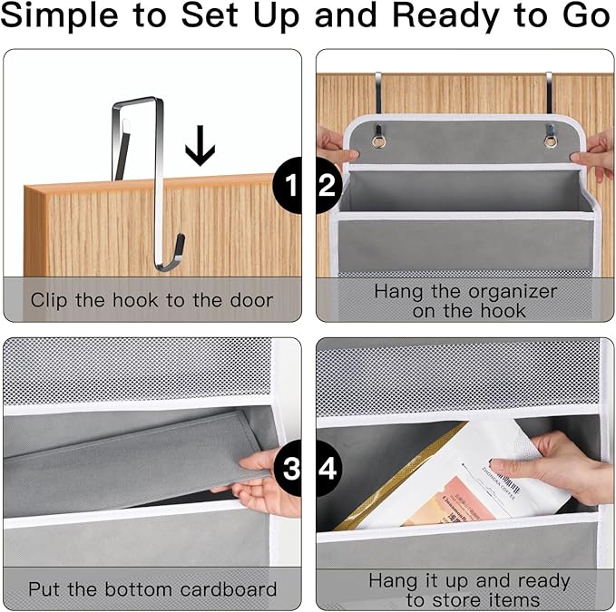 WishJazz Over The Door Organizer 6 Large Pockets, 50 lbs Heavy Duty Hanging Organizer Storage, Behind Door Closet Organizer and Storage for Nursery, Bedroom, Bathroom, Toys Cosmetics Sundries Grey