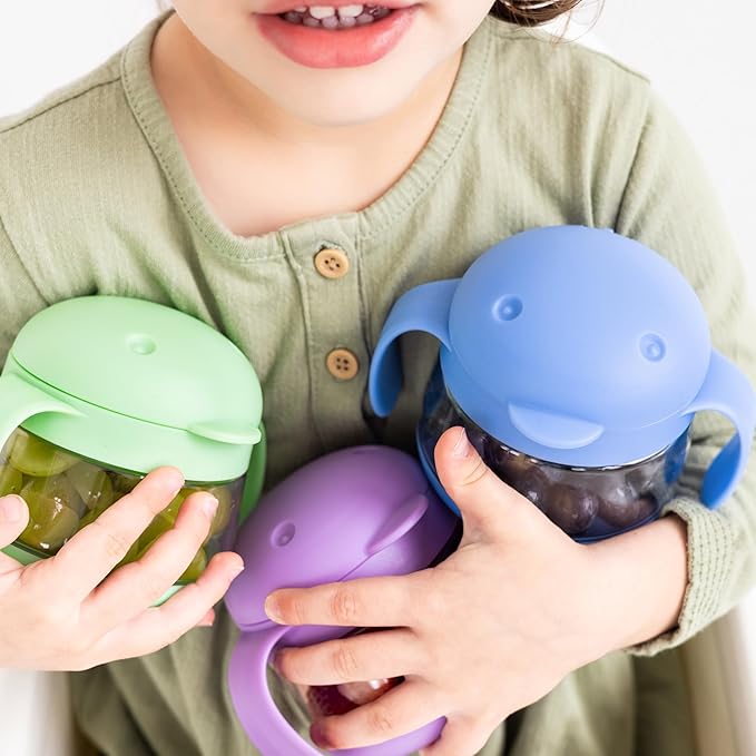 Ubbi Tweat Snack Containers for Kids & Toddlers, BPA-Free Tritan Spill-Proof Toddler Snack Cups, Portable Travel Food Storage, Polaris Blue & Sugar Snap Green | No spill design, Weighted base, Easy opening, Dishwasher safe, Made for small hands