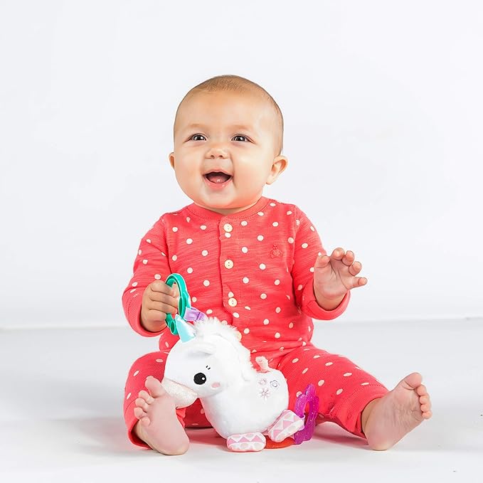 Bright Starts Unicorn Sparkle & Shine Plush Take-Along Stroller or Carrier Toy, Ages 0 Month+, Pink (Pack of 2)