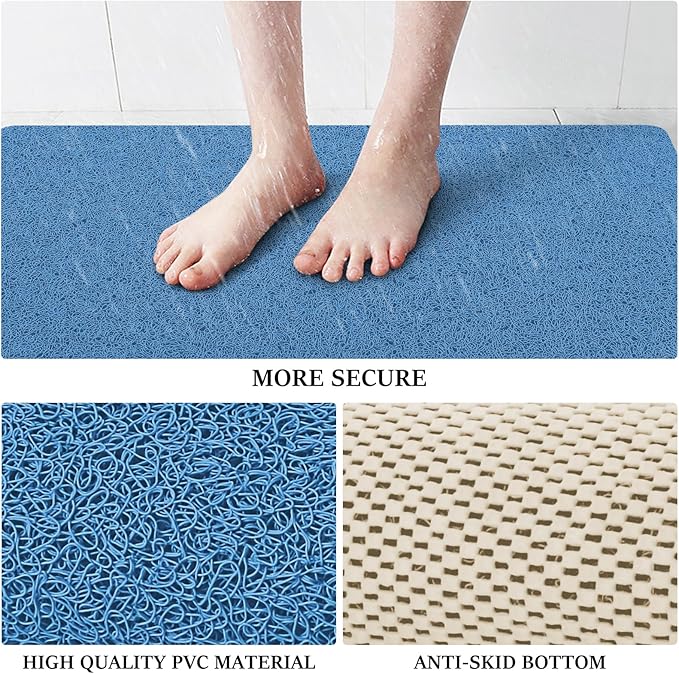 LuxStep Shower Mat Bathtub Mat,24x36 inch, Non-Slip Bath Mat with Drain, Quick Drying PVC Loofah Bathmat for Tub,Shower,Bathroom,Lake Blue
