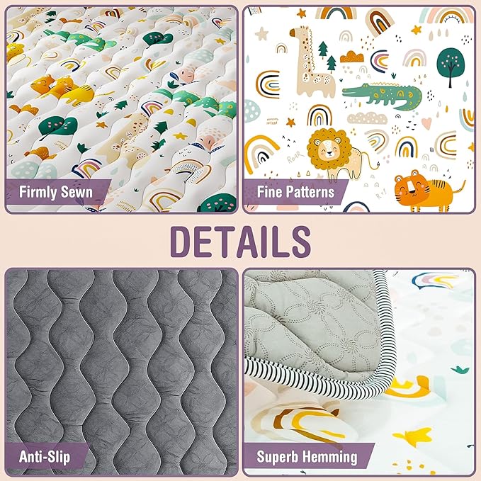 Baby Play Mat for Floor, Thick Soft 50" X 50" Baby Floor Play Mat, Machine Washable and Non-Slip Baby Play Mats, Waterproof Crawling Play Mat for Babies, Toddlers & Infants, Rainbow and Animal