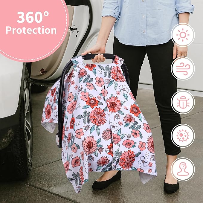 Rquite Car Seat Cover Baby, Carseat Covers Baby for Girl Boy, Warm Minky Infant Car Seat Cover Winter, Peekaboo Opening Car Seat Canopy, Multi-use Baby Carrier, Stroller, Nursing Cover, Minky Blanket