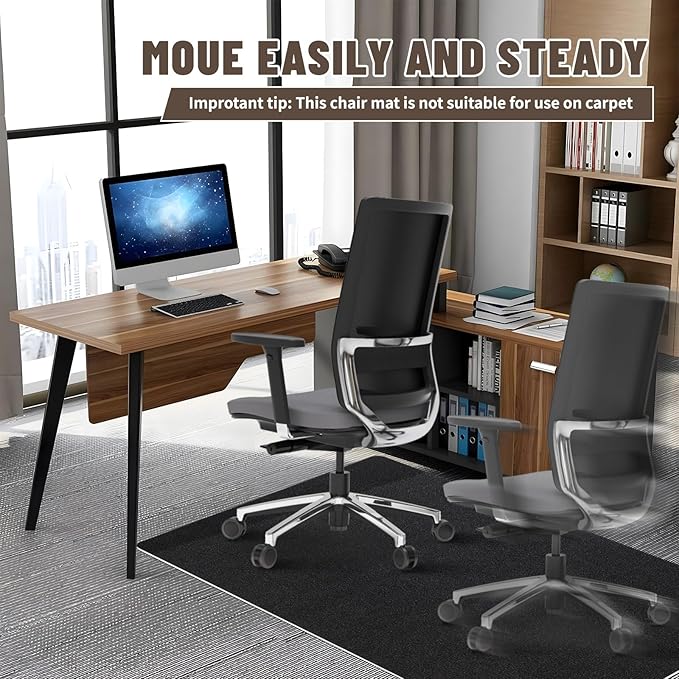 Office Chair Mat - for Hardwood Floors, Large Non-Slip Easy-Clean Floor Protection Blanket (Black, “55 x 35in”).