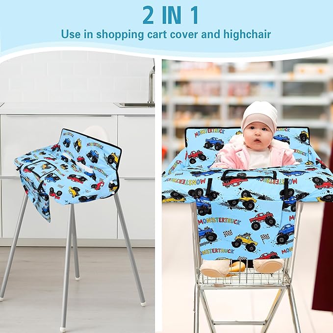 Shopping Cart Cover for Baby,2-in-1 High Chair Cover Soft,Portable, and Machine Washable,Comfortable Cotton Seat Pad with Safety Harness and Portable Cloth Bag,Fits All Supermarkets and Restaurants