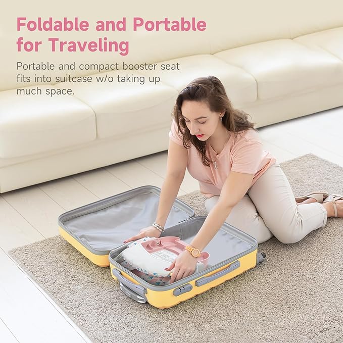 YOLEO Baby High Chair Booster Seat for Dining Table, Foldable High Chairs with Adjustable Heights, Travel Booster Seat with Removable Tray