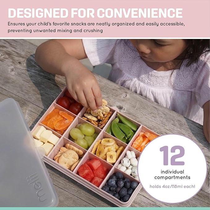 melii Snackle Box | 12 Compartment Divided Snack Container, BPA-Free Food Storage, Removable Dividers, Perfect for Kids Snacks, Arts & Crafts, Beads, and Kitchen Organization (White)