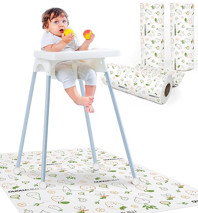 Baby Splat Mat for Under High Chair - 30 Pcs Disposable and Waterproof Splash Mats - 40"x47" Multipurpose Activity Mat for Picnic, Arts and Crafts - Baby Led Weaning Supplies (Fruits Veggies)
