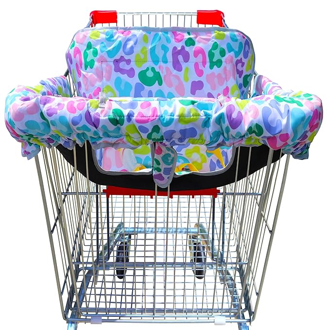 2-in-1 Shopping Cart and High Chair Cover-Grocery Cart Cover for Babies Toddlers Infants Resturant Highchair Cover-Padded Folds to Portable Pouch for Baby Boy Girl (Colorful)